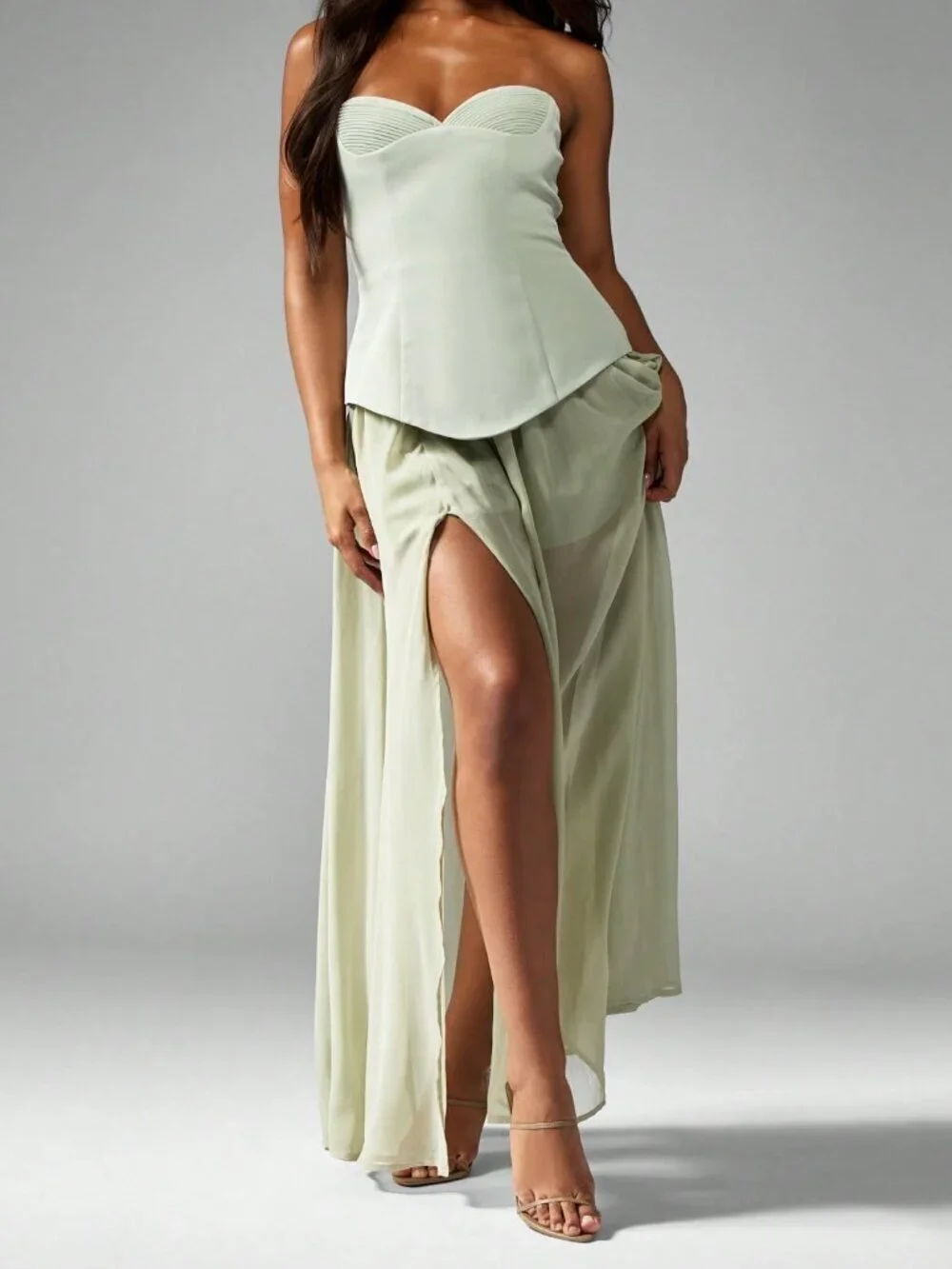Green Elegant Women's Strapless Sweetheart Neckline Corset-Style Maxi Dress